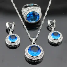 Gran Luz Azul Circón Cúbico Joyería de Plata de Color Blanco Para Las Mujeres Collar Colgante Pendientes Anillos Caja de Regalo Libre