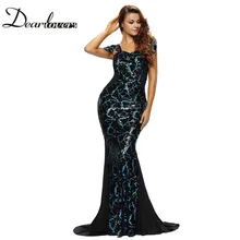 Dear lover Silver Sequin Embellishment Elegant Mermaid Party Dresses Women Formal Gown Robe Longue Femme Autumn 2017 LC60844