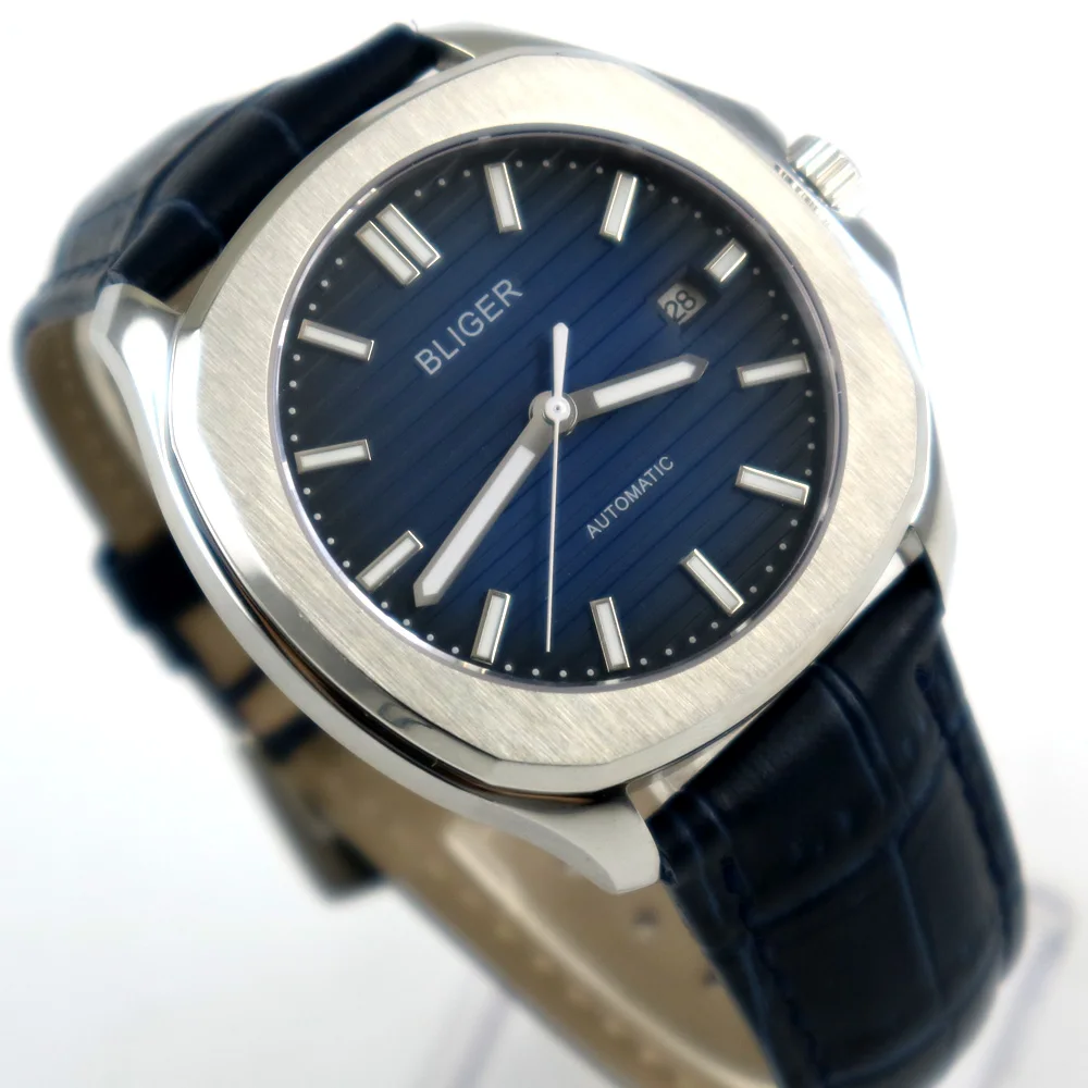 

40mm Bliger Gradient navy Blue dial date window sapphire glass automatic mens watch