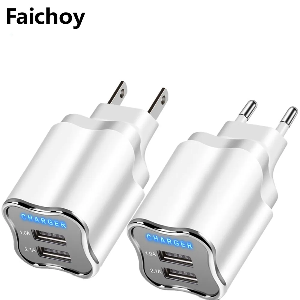 

5V 2.1A LED 2 USB Charger Good Wall Charger EU/US Plug Adapter for iPhone 8 7 6 iPad Samsung Huawei Xiaomi Mobile Phone Chargers