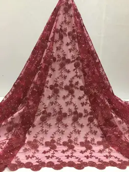

african lace fabric 2019 high quality wine lace french mesh fabric stones nigerian swiss lace fabrics for wedding party dress