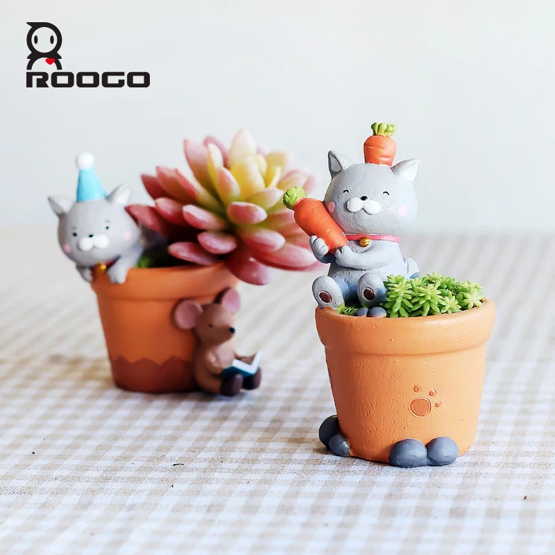 Roogo Mini Pot De Fleurs En Forme De Chat De Dessin Anime Jardinieres Design Mignon Petit Bebe Pour Bureau Aliexpress