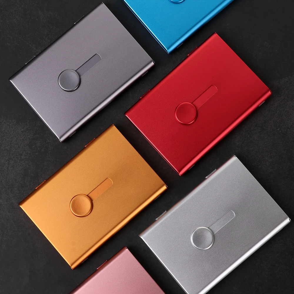 

1 PC Push-type Light Automatic Business Card Case Metal Card Holder Ultra Thin Hand Push Business Card Packaging Box Organizer