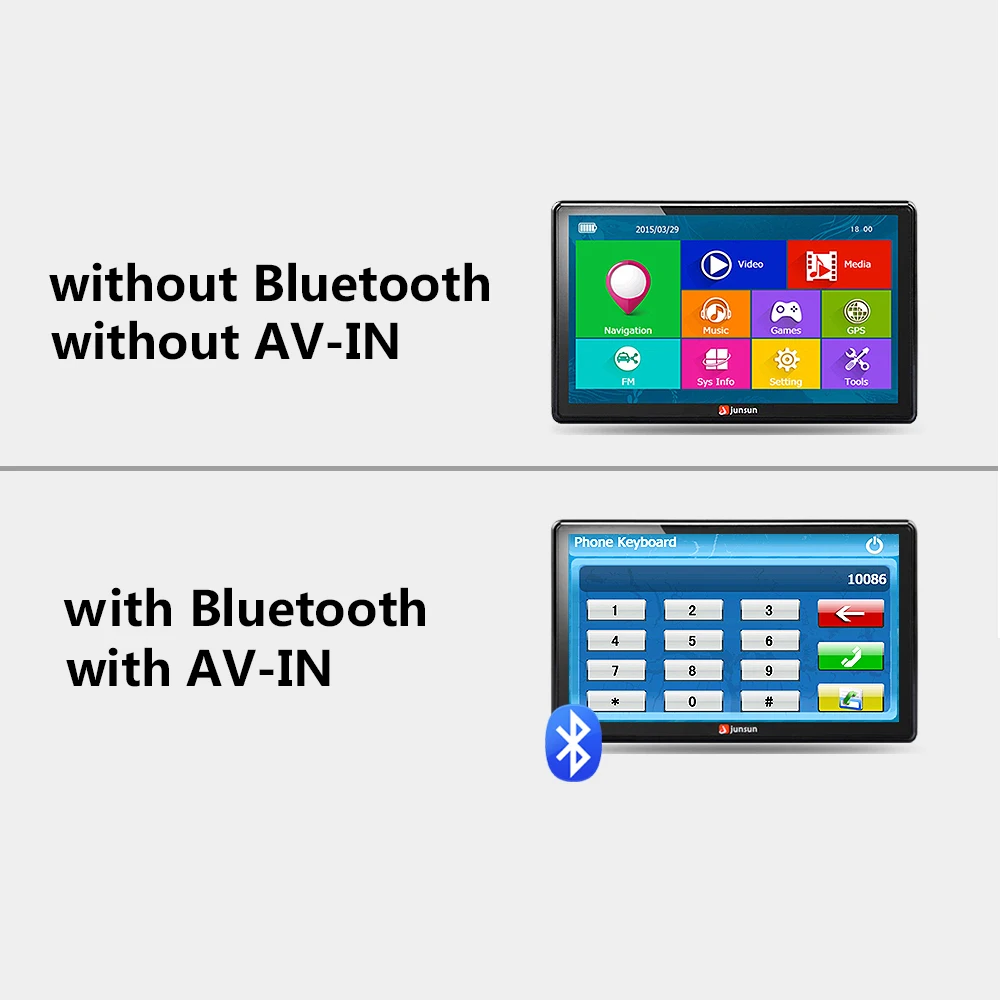 Junsun 7 inch HD Car GPS Navigation FM Bluetooth AVIN Europe Map Free Upgrade Sat nav Automobile Gps Navigators 