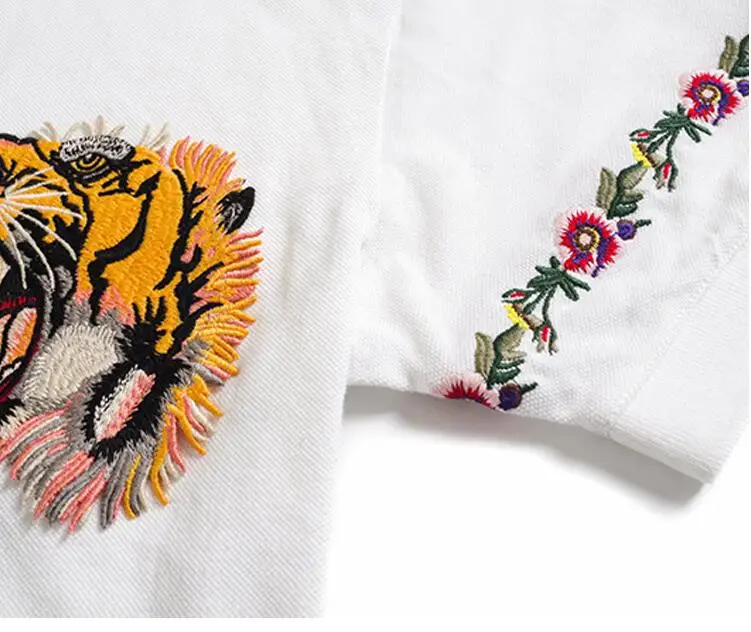 Hohe Neue 2023 Männer Hohe Stickerei Doppel Tiger Kopf Blumen Mode Polo-Shirts Hemd Skateboard Baumwolle Polos Top T # C37_voghion.com