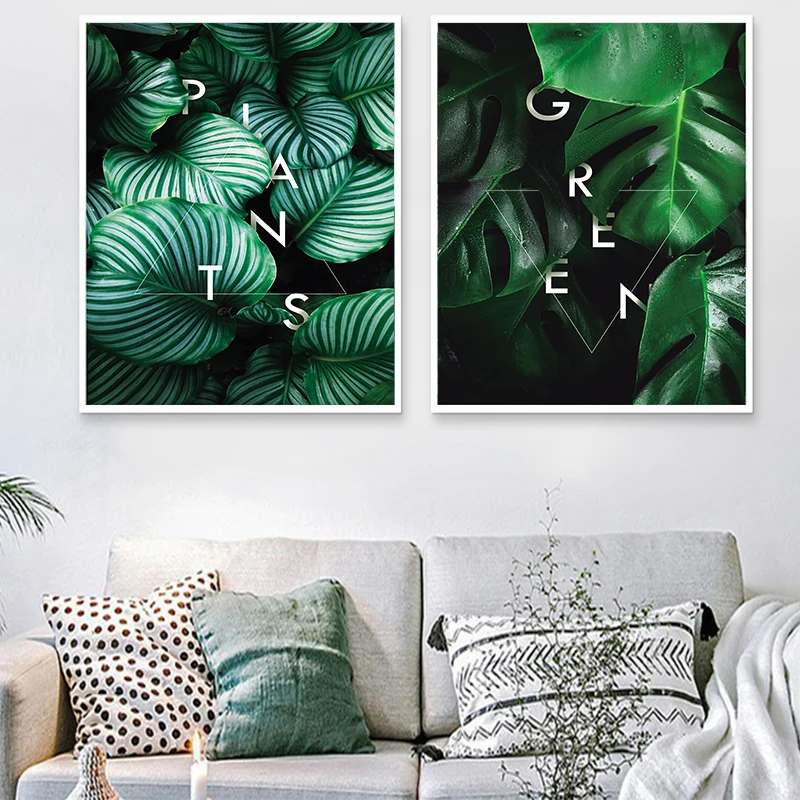 

Wall Art Picture Nordic Modern Green Tropical Plant Landscape Painting Art Print Poster Living Room Coffee Home Decor Background