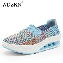 WDZKN женская летняя обувь дышащий эластичный материал тканые Для женщин на плоской подошве; кроссовки на платформе обувь, цвета в ассортименте женская повседневная обувь