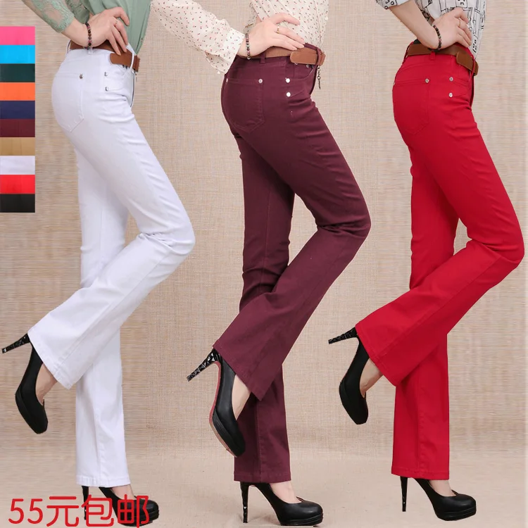 New 2019 Spring candy color flare trousers jeans female slim long boot ...