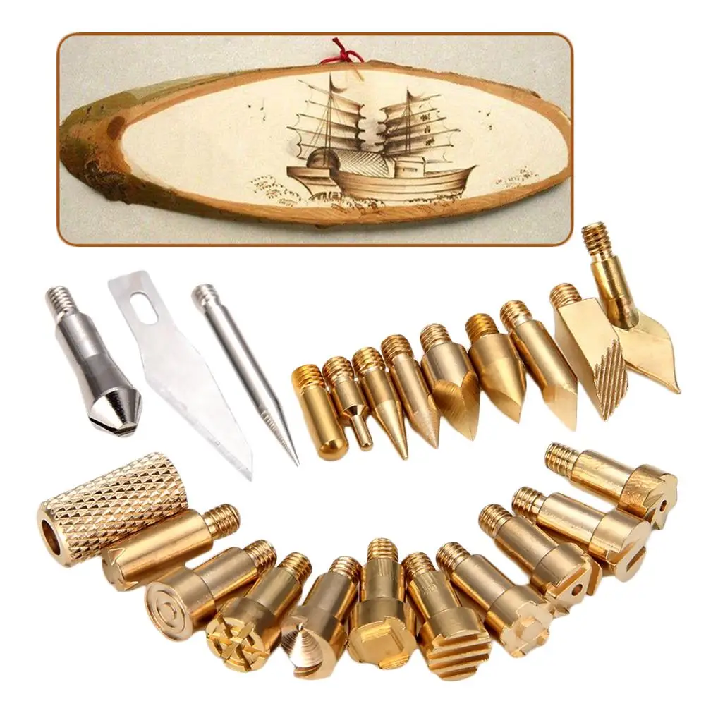 23pcs Carving Tool Carving Iron Head Hot Flower Tip Engraving Accessories Portraying Knife Head Kit For Wood Burning Pen