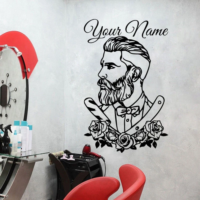Custom Barber Shop Tattoo Hipster Decal Personalized Barber Shop Hair Salon Flower Window Wall Sticker Decal Vinyl Decor Mf50wall Stickers - Aliexpress
