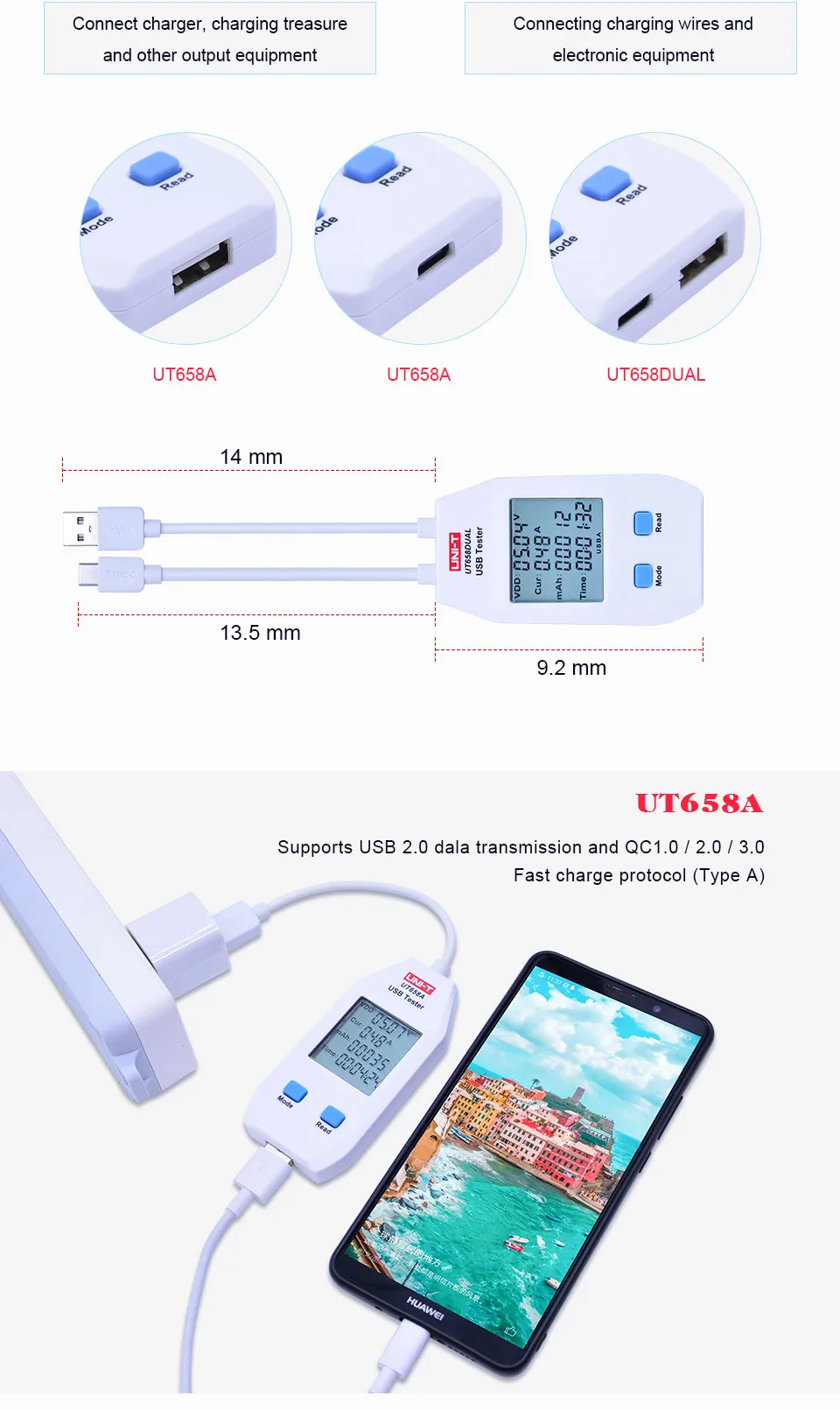 UNI-T UT658A/UT658C/UT658DUAL серия USB измеритель мощности цифровой измеритель напряжения/тока/емкости/энергии и сопротивления