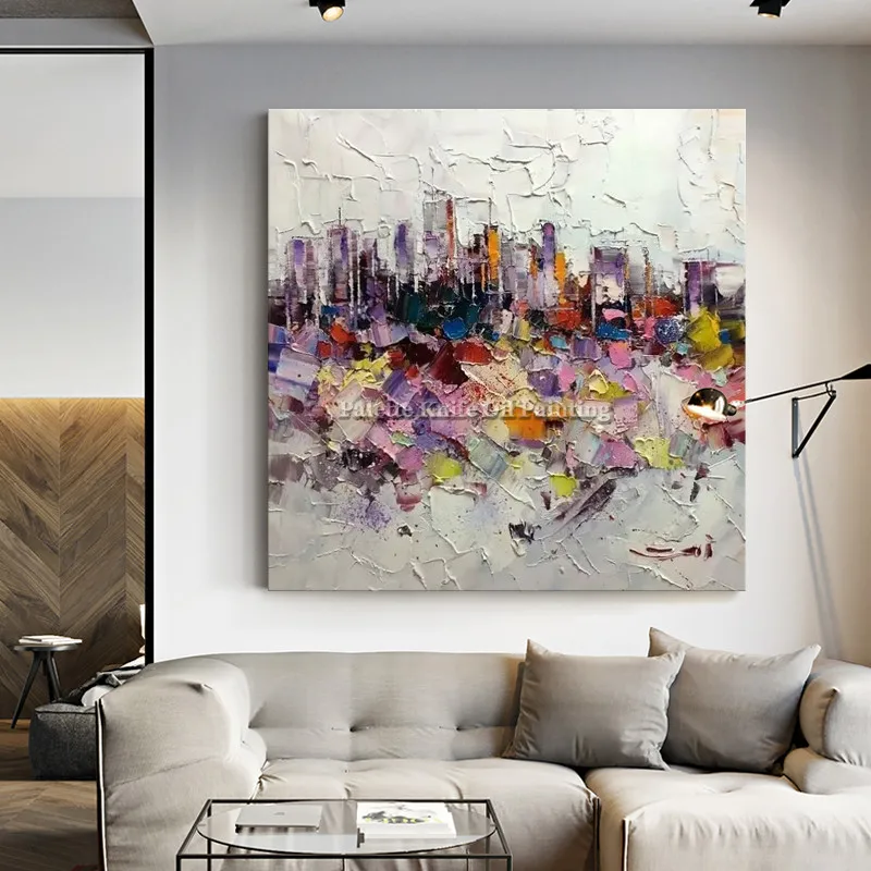 Cityscape-wall-art-oil-painting-cuadros-decoracion-abstract-knife ...