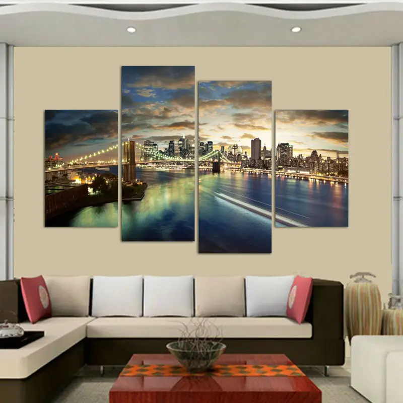 4 Pcs New York Brooklyn Bridge Painting Canvas Wall Art Picture Home 4 Pcs New York Brooklyn Bridge Painting Canvas Wall Art Picture Home Decoration Living Room Gift Pictures For In Calligraphy