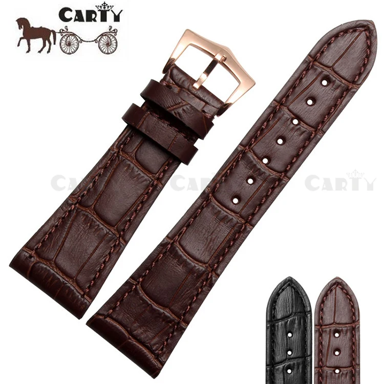 25mm 25*18 High Quality Genuine Leather Black Black Men Watch Strap