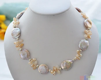 

Free shipping@@@@@ 4row 18" 20mm lavender coin pearl faceted crystal necklace p3714