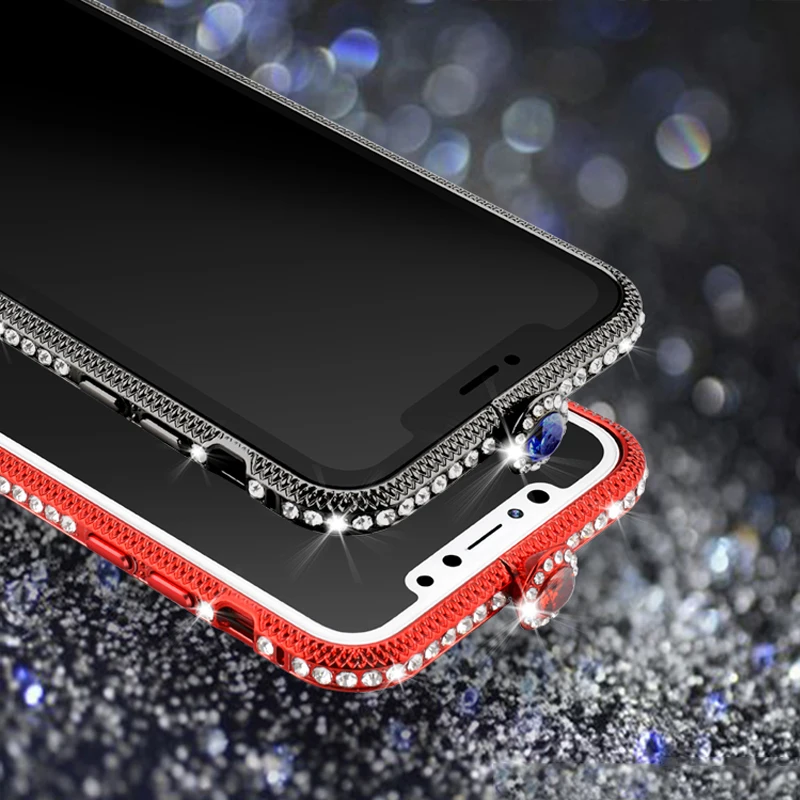Роскошный Блестящий металлический чехол бампер со стразами для iPhone 11 XS Max XR X 10 6 6S 7