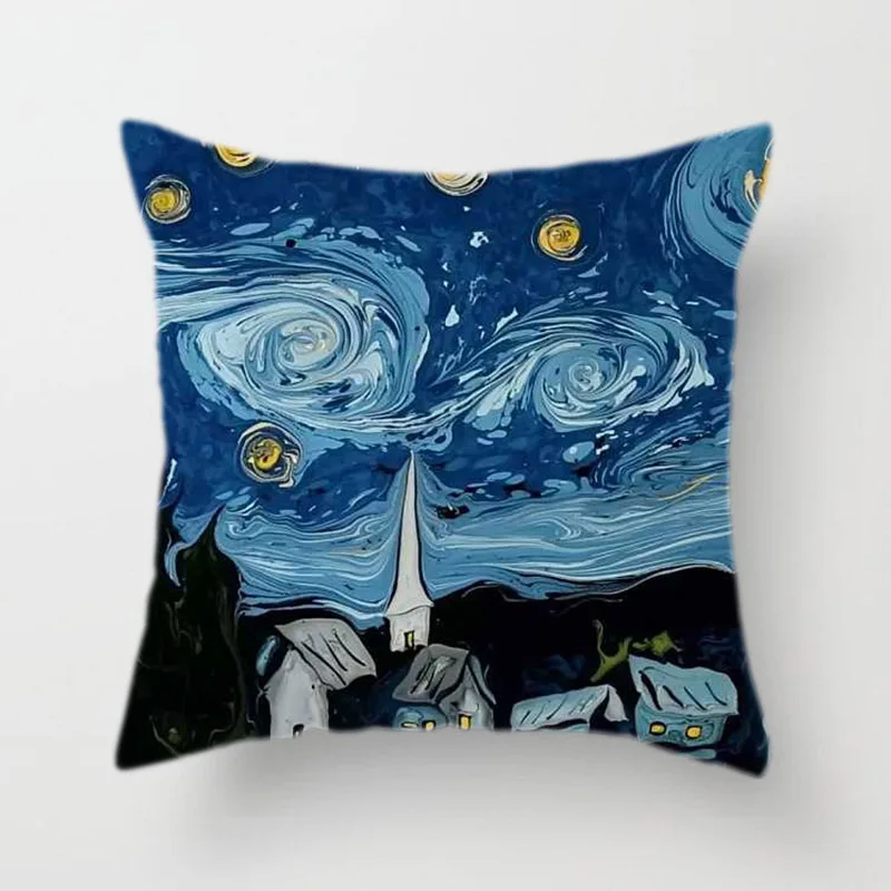 Наволочка на подушку с изображением Ван Гога, масляной живописи, диванная, для дома, декоративная наволочка, Подсолнух, Автопортрет, звездное небо, наволочка