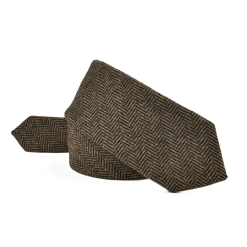 VOBOOM Khaki Classic Herringbone Wool Neck Ties For Men Autumn Winter Party Wedding Business Office Skinny Tie Groomsmen Gift 06