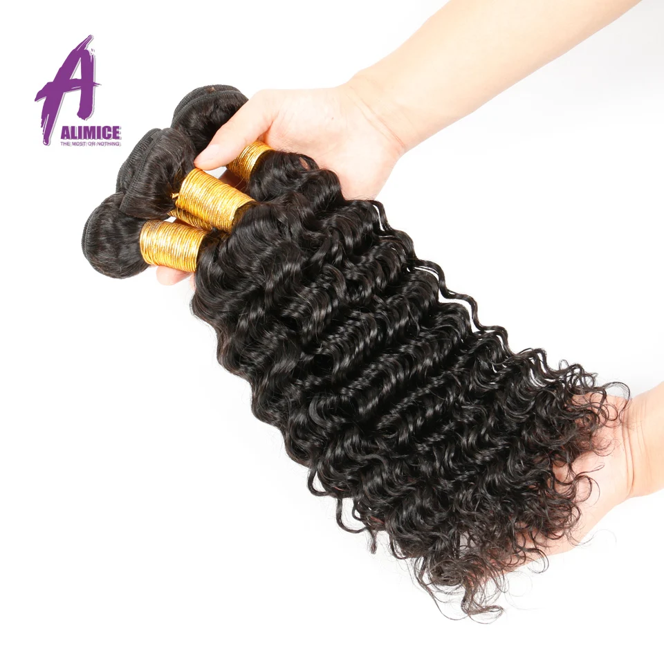 ALIMICE Hair Peruvian Deep Wave Bundles Deal 4 Bundles 100% Non Remy Human Hair Extensions Hair Bundles 8-26 inch Color#1B (10)
