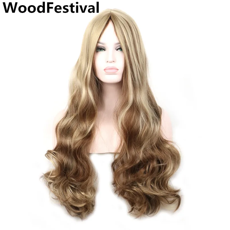 WoodFestival mezcla de Color azul marrón pelucas largas para mujeres resistente al calor peluca sintética Cosplay ondulado WoodFestival mezcla de Color azul marrón pelucas largas para mujeres resistente al calor peluca sintética Cosplay ondulado