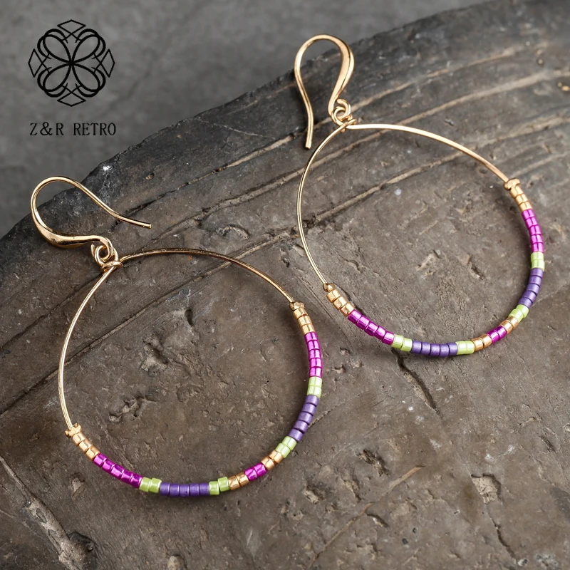 

Crystal Hoop Earrings For Women Bohemia Zinc Alloy Glass Bead Hoop Earring Handmade Gold Earring Unicorn Pendant Chrismas Gift