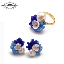 GLSEEVO 925 пробы серебро высокое качество барокко жемчужное кольцо серьги наборы для женщин влюбленных дизайн ювелирные изделия GS0009