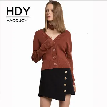 

HDY Haoduoyi Women Autumn Fashion V-Neck Sweater Cardigans Female Knitted Long-Sleeves Single-Breasted Simple Sweater Wholesale