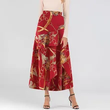 Летние юбки женские с принтом винтажные на молнии Длинные женские повседневные плиссированные юбки с высокой талией jupe femme#4