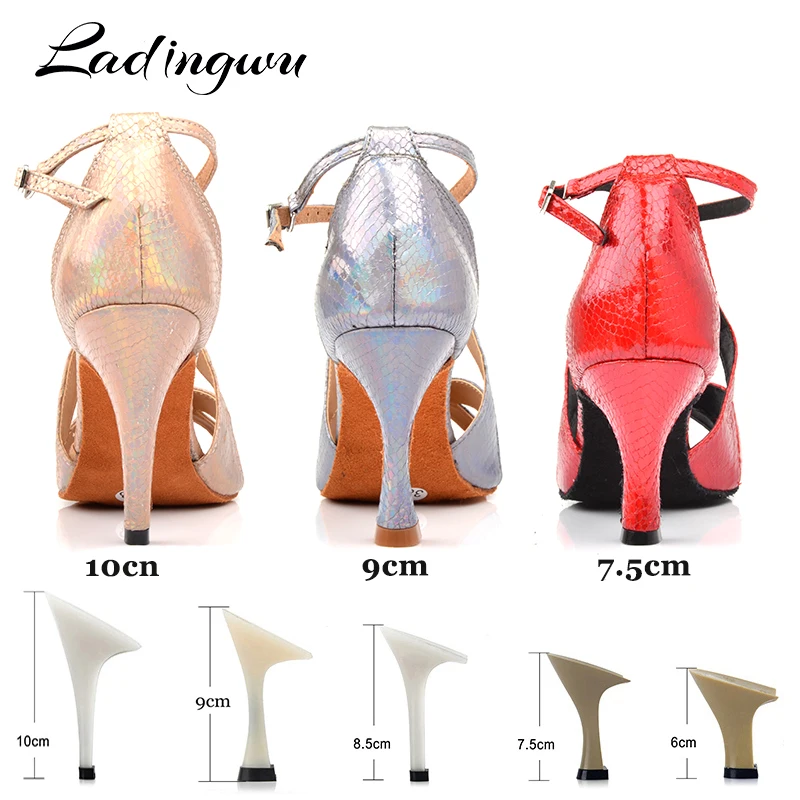 Dance Shoes Ladingwu Dance Shoes Woman Latin Unique Snake texture PU Salsa Dance Shoes 10cm Heels Tango Professional perform