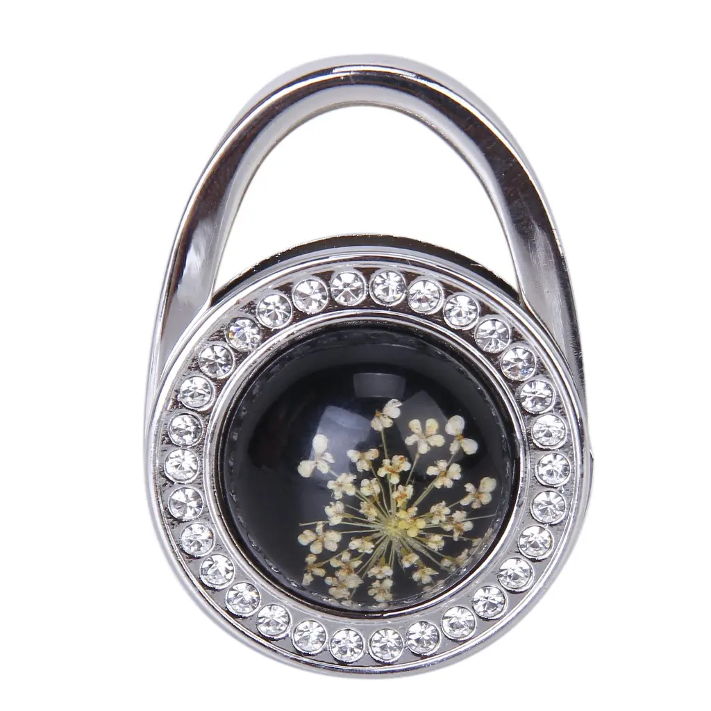

Pressed-Flower Pattern Round Rhinestone bag holder Folding Hanger Hook