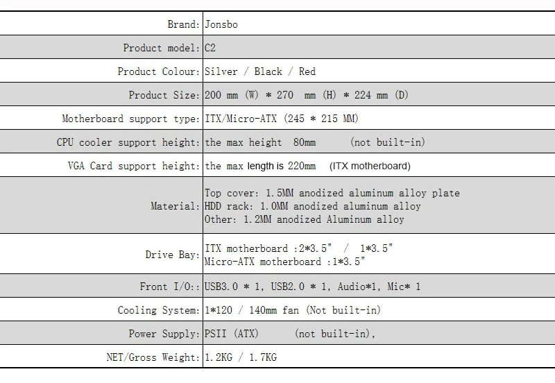 Jonsbo C2 серебристый алюминиевый мини ITX MATX чехол для компьютера USB3.0 игровой маленький шасси вентилятор C2S черный изопропиленовый для домашнего компьютера чехол