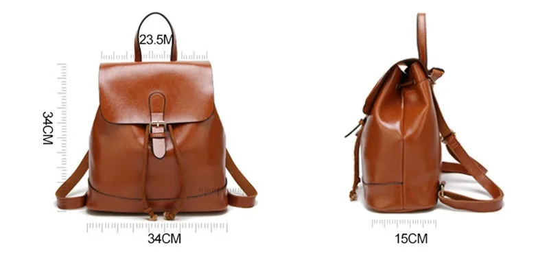 MJ Women PU Leather Backpack Female Travel Bag Solid Color Daypack Lady's Large Backpack Leather School Bag for Teenage Girls (1)