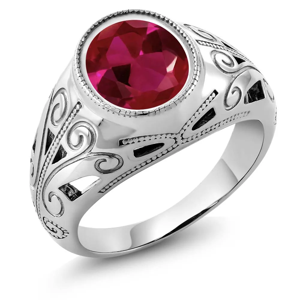 GemStoneKing, винтажное, 925 пробы, серебряное, мужское кольцо, 6,40 карат, овальное, красное, созданное рубиновое кольцо для мужчин, вечерние ювелирные изделия