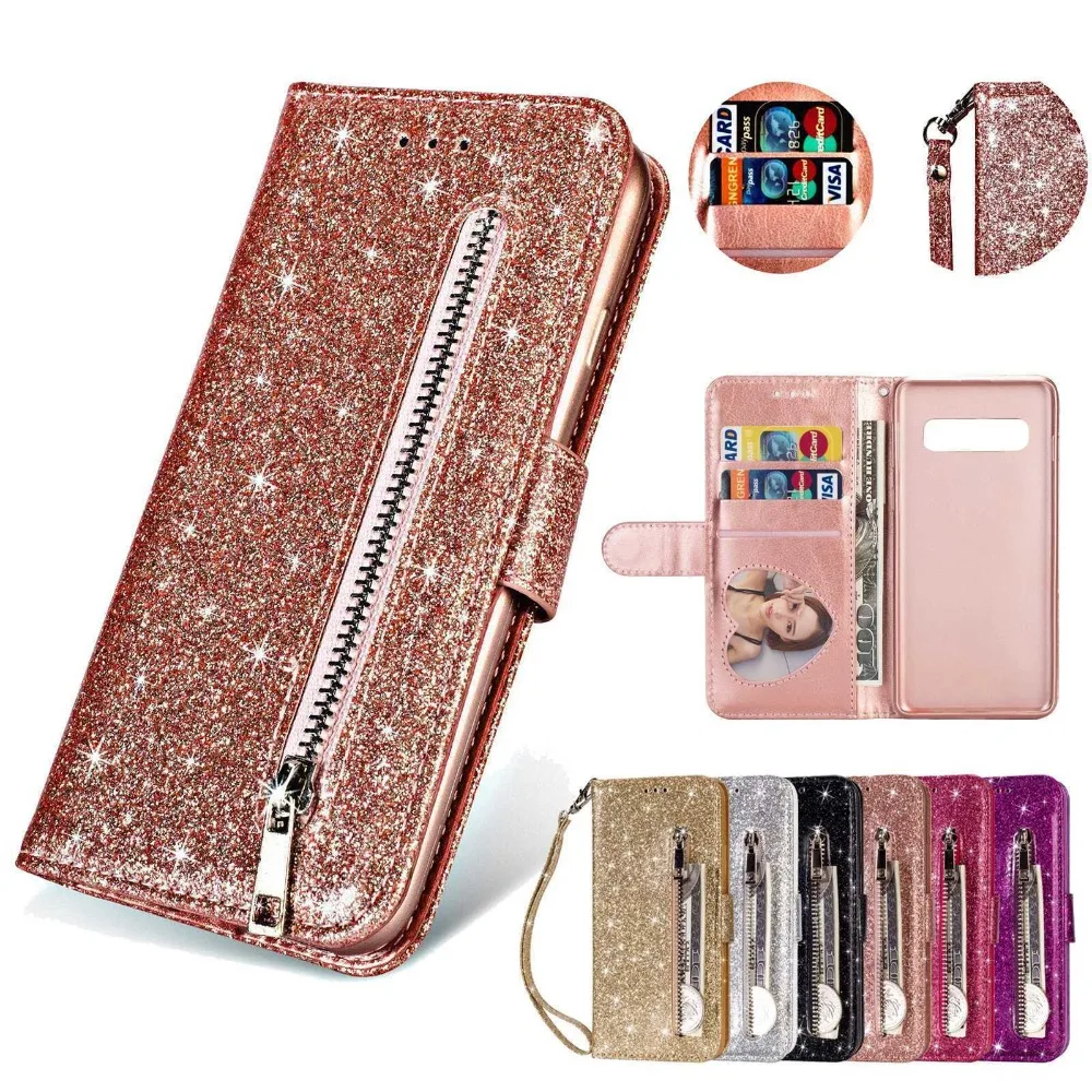 

Luxury S10 Bling PU Leather Zipper Wallet Case For Samsung Galaxy S10 S10e S10 Plus Flip Cover with Stand