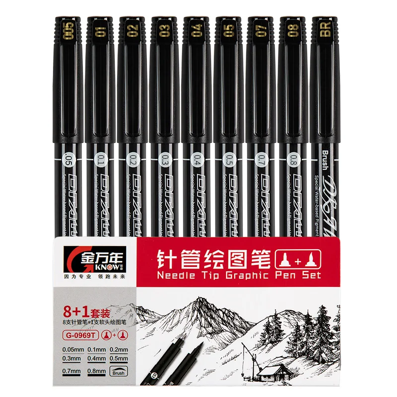 9 шт./компл. черный пигментный лайнер водостойкая ручка для рисования Pigma Micron