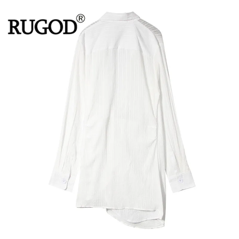 RUGOD Для женщин топ и блузка элегантный длинный белая солнце упорно рубашка Мода