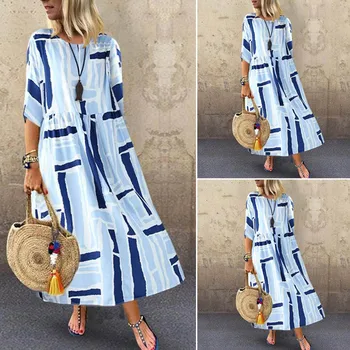 

ZANZEA Summer Bohemian Sundress Women O Neck Half Sleeve Floral Printed Dress Party Vestido Casual Loose Beach Dresses Robe 2020