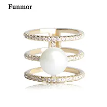 Funmor cobre circón No broches para damas de oro de color elegante simulado perla flexión círculo bufanda de seda hebilla Joyeria