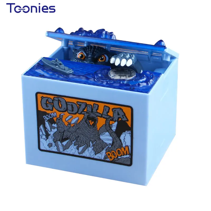 Fun Dinosaur Coin Bank Blue Stealing Godzilla Piggy Box Children's Toys Dolls Cartoon Creative Moneybox Electric Luminous Music | Дом и