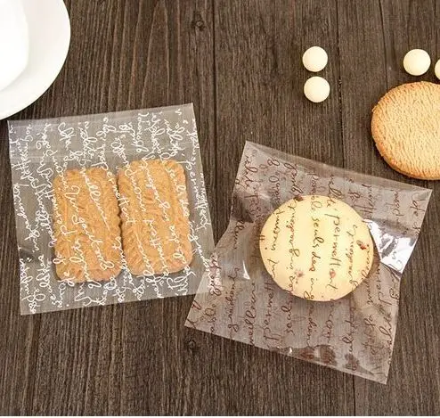 

100pcs/lot 2color Cookie packaging bags 10x10cm self-adhesive plastic bags for biscuits snack baking package