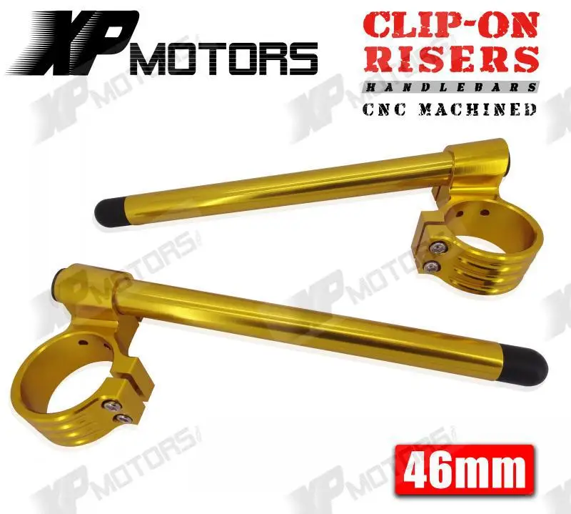 New 46mm CNC Billet Handlebars Clip On 1 Riser Clamp Kits Universal Fits 46mm Forks Gold
