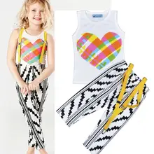 5 компл./лот для маленьких девочек летняя одежда Комплект сердце любовь девушка Детский костюм детский комплект футболка+ Штаны 2-7tsylvia sis