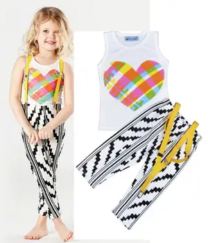 

5sets/lot baby Girls Summer Clothing Set Love heart Girl Children's suit Kid set T-shirt+pants 2-7Tsylvia sis