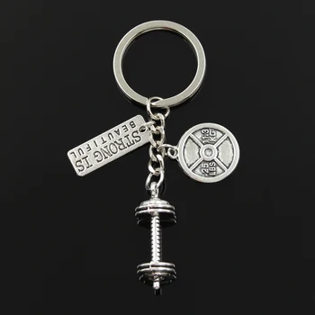 

Dropshipping Body Building Barbell Dumbbell Strong Strength Keychain Silver Color Color Key Rings Fashion Jewelry Gift