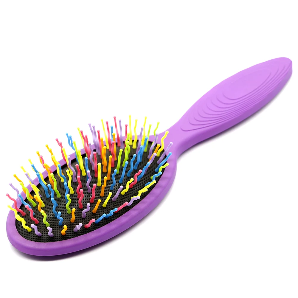 Mythus Purple Matte Surface Hair Oval Paddle Brush Rainbow Nylon Teeth