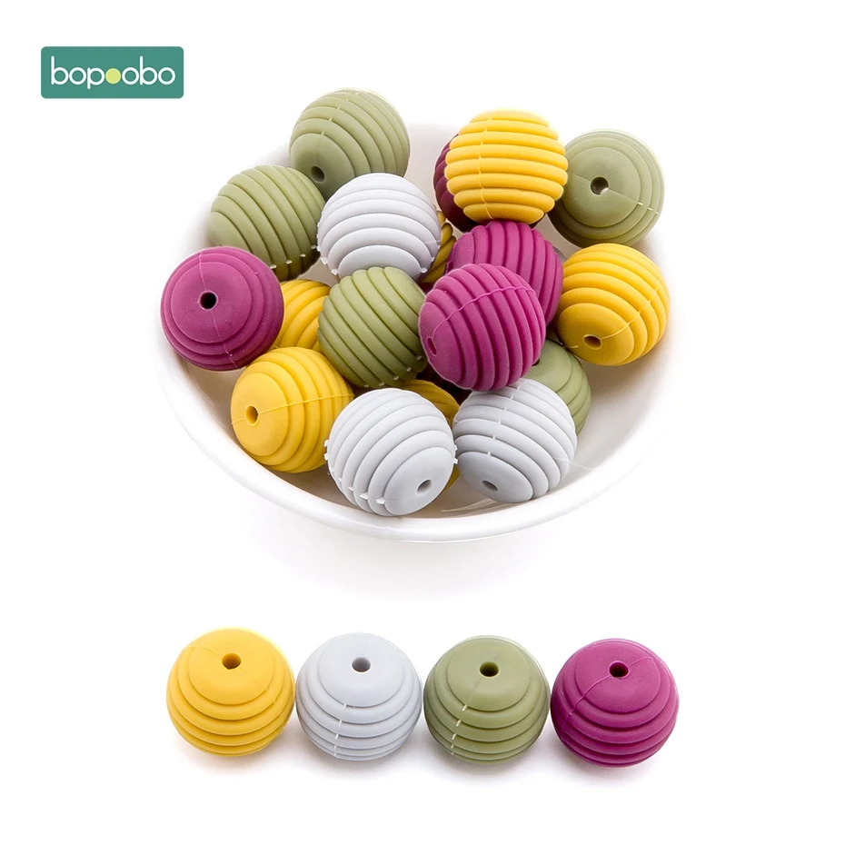 Mustard-Red Series Bopoobo силиконовые спиральные бусины 20 шт 15 мм Силиконовая Круглая DIY аксессуары для кормящих ювелирных изделий сотовые бусины BPA Бесплатный Детский Прорезыватель - Цвет: Mustard-Red Series