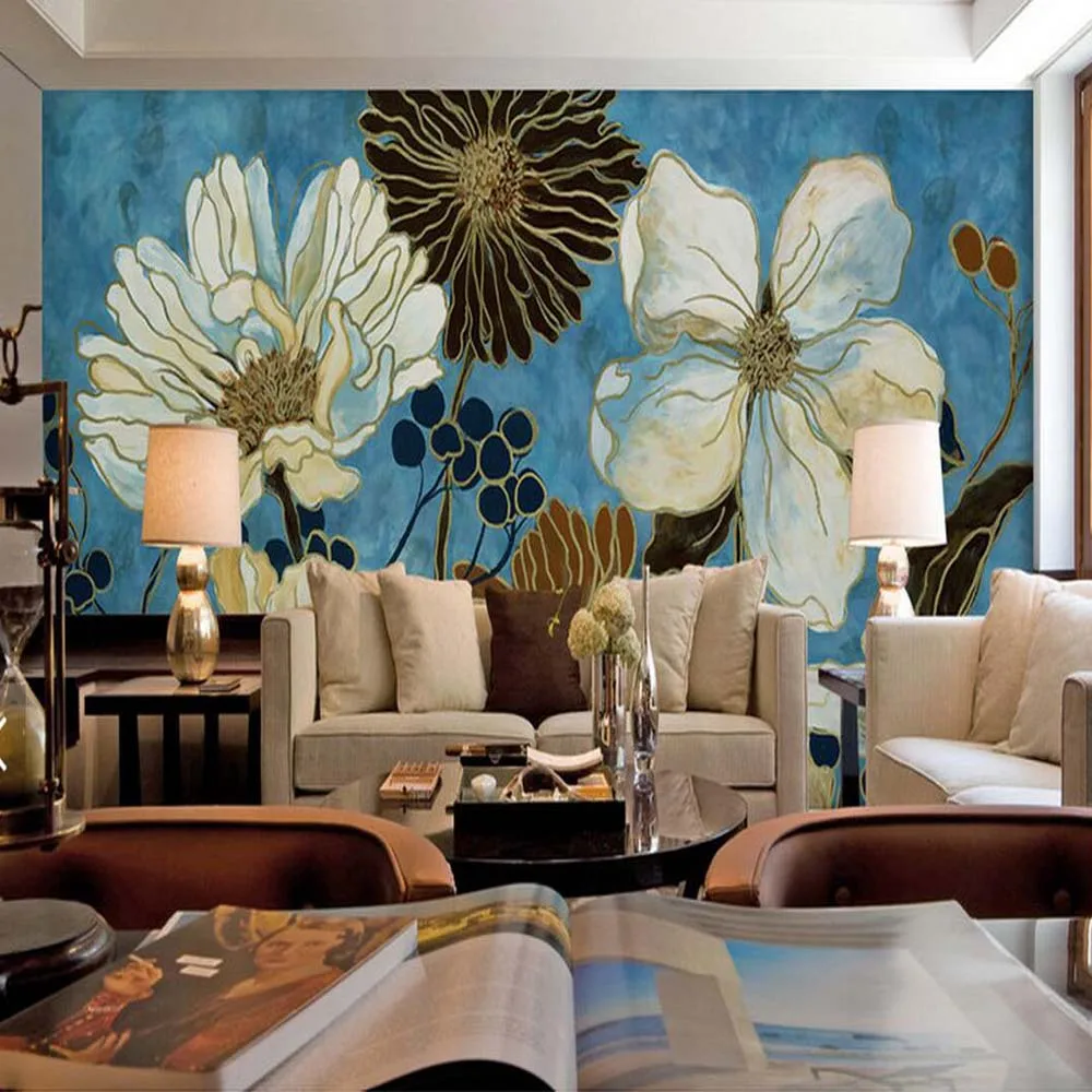 3D Embossed Vintage Painting Floral Wallpaper Photo Wall Mural Living Room Bedroom Wallpapers