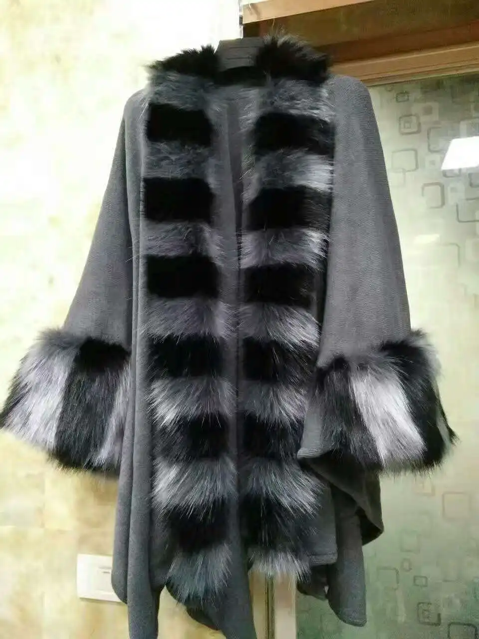 SC63, женские вечерние пальто, плащ, высокое, длинный, зимний, с воротником из искусственного меха енота, вязаный кардиган, накидка, Кашемировое пончо, шаль