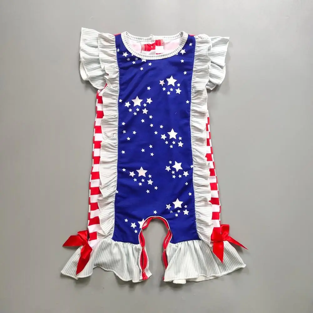 

Baby Girl Rompers 2019 New Fashion Cotton July 4th Lace trouser legs feature red rope matching new born baby clothes