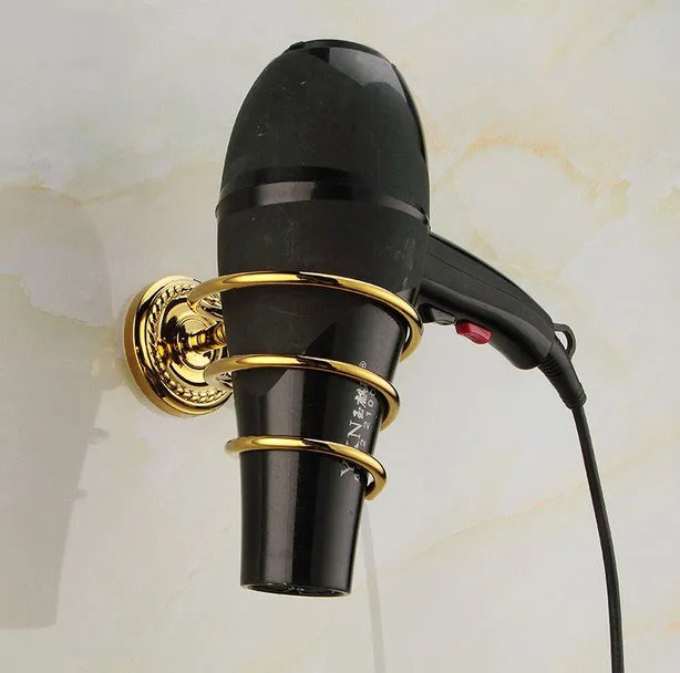 

Luxury Gold Color Brass hair dryer rack for Wall Shelf rack Stand Wall-mounted Bathroom Walls Hairdryer Holder zba608